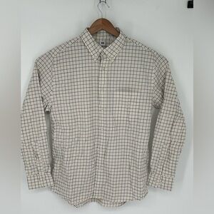 Uniqlo Mens Sz L Blue Brown Plaid Shirt Long Sleeve Button Down Shirt X0
